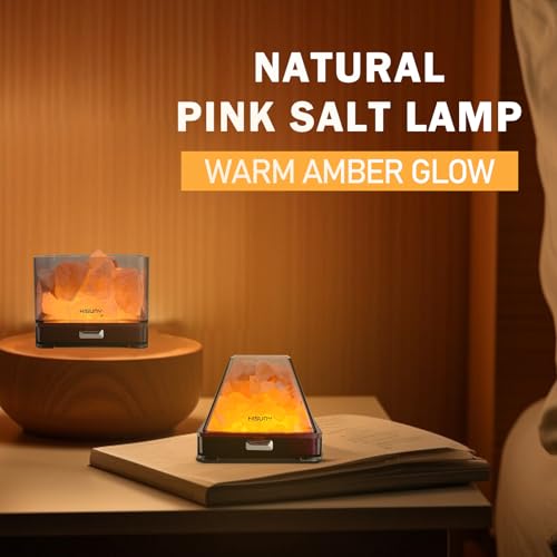 HISUNY 2-in1 Smart Heating Essential Oil System Himalayan Salt Lamp, Mini USB LED Pink Natural Salt Rock Night Lamp Dimmable for Home Decor Yoga Spa Meditation(A Model) - Thumbnail 2