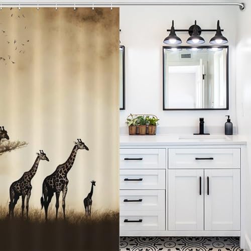 Rideau de douche girafe 183x183 cm imperméable en tissu polyester pour baignoire d'angle - 5