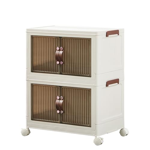 VECELO 収納ボックス 収納ケース 幅38.5x奥行き27x高さ64CM キャスター付き 半透明扉付き折りたたみボックス 磁石開閉式 大容量 防塵 防湿 無臭 厚み 書類/衣類/布団/おもちゃ/小物/食品収納家庭用 業務用 オフィス用 組立簡単 耐久性