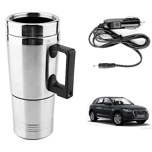 Image of Oshotto 12V Stainless Steel Car Heating Kettle /Mug, Travel Friendly electric Tea /Coffee maker Compatible with Audi Q5 (300ml) - Silver