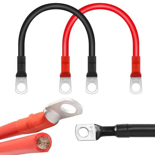 YdseozOA 2 Stück Batteriekabel 2 AWG 30 cm Kupferdraht Batterie-Wechselrichterkabel mit M8-Ringklemmen 12 V Robustes Batteriekabel für Motorräder Solar-Wohnmobile, Marine, Autos, Autos, LKW usw