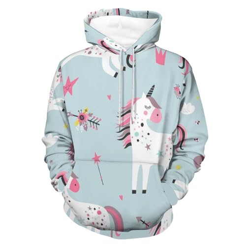Pull pour homme femme licorne blanche sweat ample contre le froid taille S