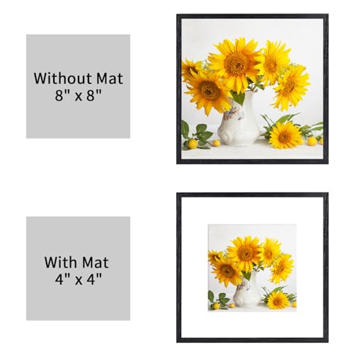 8x8 Black Oak Wood Picture Frame - 8x8 Photo Frame, 8x8 Picture Frame Wood, Natural Solid Wooden Picture Frames for Wall Art Photo and Prints (1 Pack, Black)