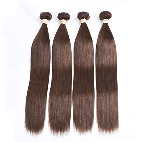 MQYQ Hair #4 Light Brown Full Head 8A Grade Virgin Brazilian Straight Hair 4 Bundles 100% Unprocessed Remy Human Hair Weave Extensions (10 10 10 10inch)