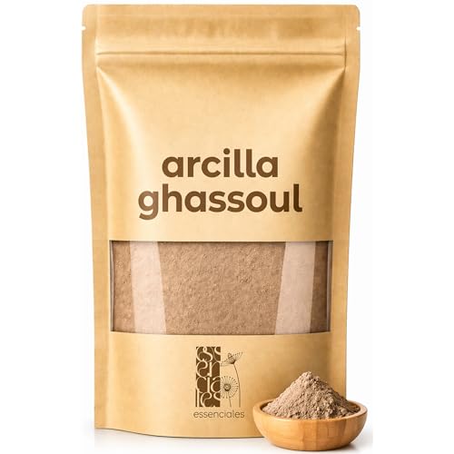 Arcilla Ghassoul Cuida de tu Cabello y Piel - Brillo Natural para tu Piel y Cabello Fuerte - ESSENCIALES 500g, Limpieza profunda de la piel, Elimina el exceso de grasa en la piel, Exfoliante suave