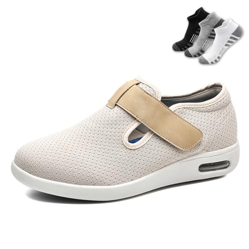 LFFTBK Calzado para Diabéticos,Suelas Anchas Amortiguadoras Calzado Terapéutico De Hombre para Fascitis Plantar Y Pies Anchos(Beige,38EU)