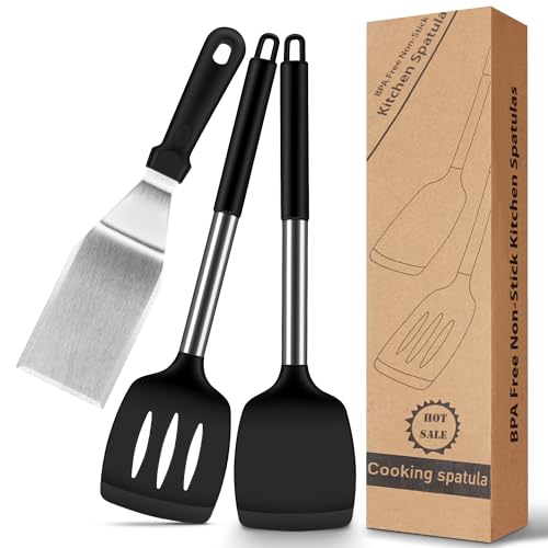 Espátulas de silicona, 2 espátulas de cocina de silicona, espátula profesional, espátulas resistentes al calor sin plástico BPA, juego de utensilios de cocina de silicona
