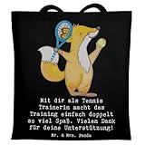 Mr. & Mrs. Panda Tragetasche Tennis Trainerin Spaß - Geschenk, Schultasche, Dankeschön, Wissen, Laptoptasche, Tote Bag, persönliche Weiterentwicklung, Tenniscoach, Umhängetasche, Sportart, Danksagung