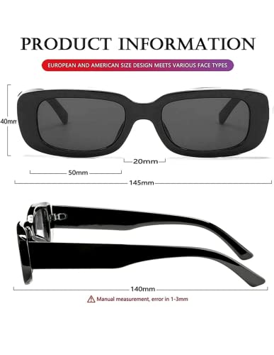 Image of Retro Rectangle Sunglasses for Women & Men | UV400 Protection | Trendy Thick Frame Fashion Eyewear | Lightweight Casual Shades | Black & White Combo Pack