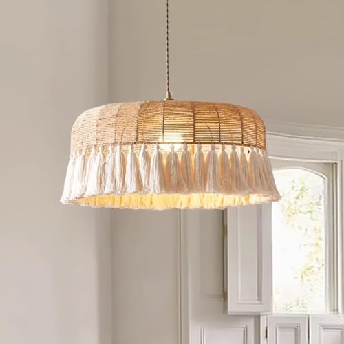 Plafond Lamping en rotin corche tissé 15.7" Boho pour cuisine et chambre