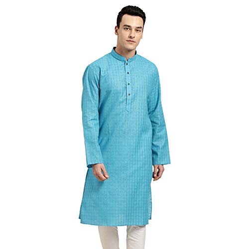 Image of SOJANYA Pastel Green Cotton Blend Kurta with Contrast Button Detailing
