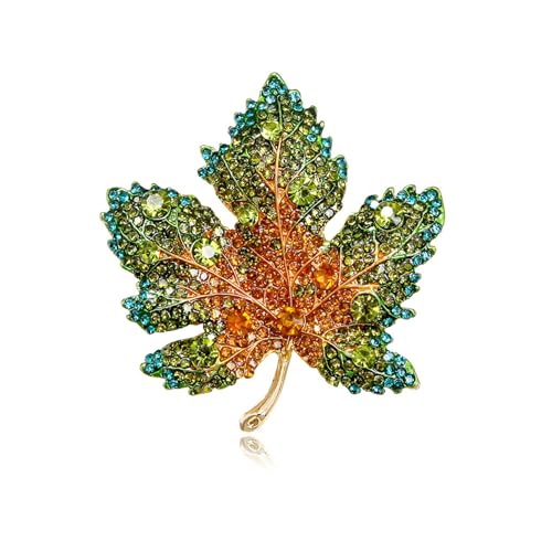 Image of WCRAZYE Rhinestone Maple Brooch Pin for Women Girls Sparkling Full Micro Pave Crystal Fall Thanksgiving Vintage Colorful Maple Leaf Lapel Pin Party Prom Wedding Thanksgiving Jewelry Gift