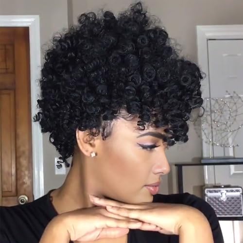 MIMAN 3 Packs 10 Inch Short Curly Crochet Hair for Black Women 12MM Crochet Braids Synthetic Braiding Hair Extensions for Women DIY Mohawk Afro Braided Hairstyle (Natural Black #1B)
