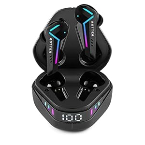 ROTTER® Wireless Bluetooth Headphones with Extremely Low Latency of 50 ms, Bluetooth Gaming Headphones with Bluetooth 5.3, Dual Modes, 35 Hours Playtime, IPX4 Waterproof, 6 Microphones, Black