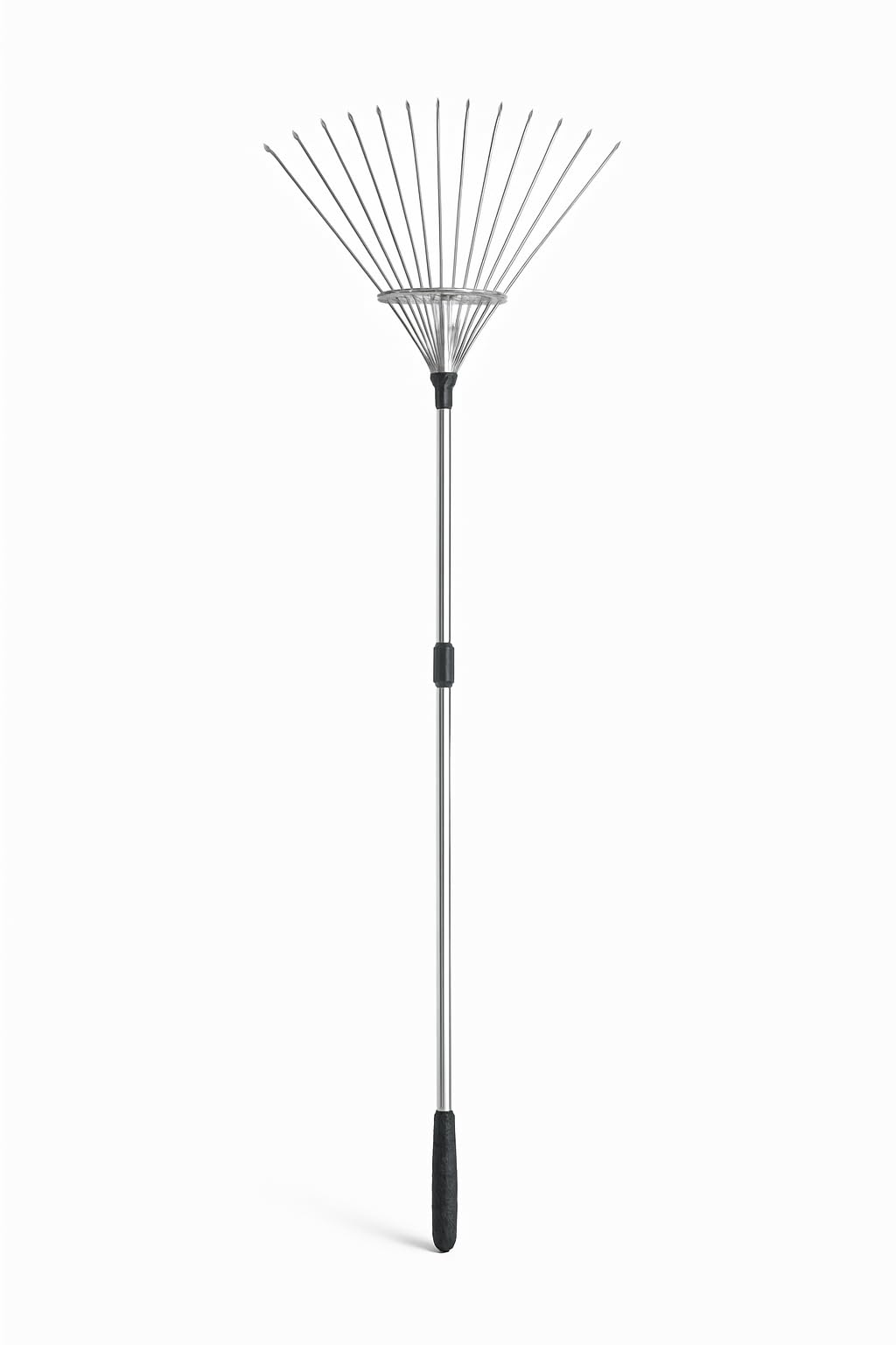Garden Rake 25 Tines Adjustable 31-67 Inch – Heavy Duty Metal Garden Rake for Gardening, Lawns, Artificial Grass & Moss – Collapsible Leaf Rake with Comfortable Handle