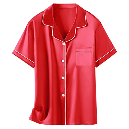 Image of Schbbbta Girls Womens Pajamas, Satin Silky Pjs Set Kids 2Pcs Button-Down Nightwear Sleepwear Gift for Mommy and me