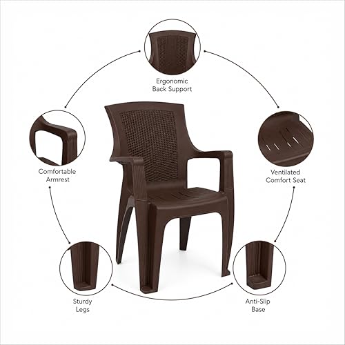 Image of VV National Vajram VJ-26 Plastic Arm Chair (Brown, Set of 2) | Heavy Duty Virgin Plastic Chairs | Strong & Durable | Indoor & Outdoor Seating
