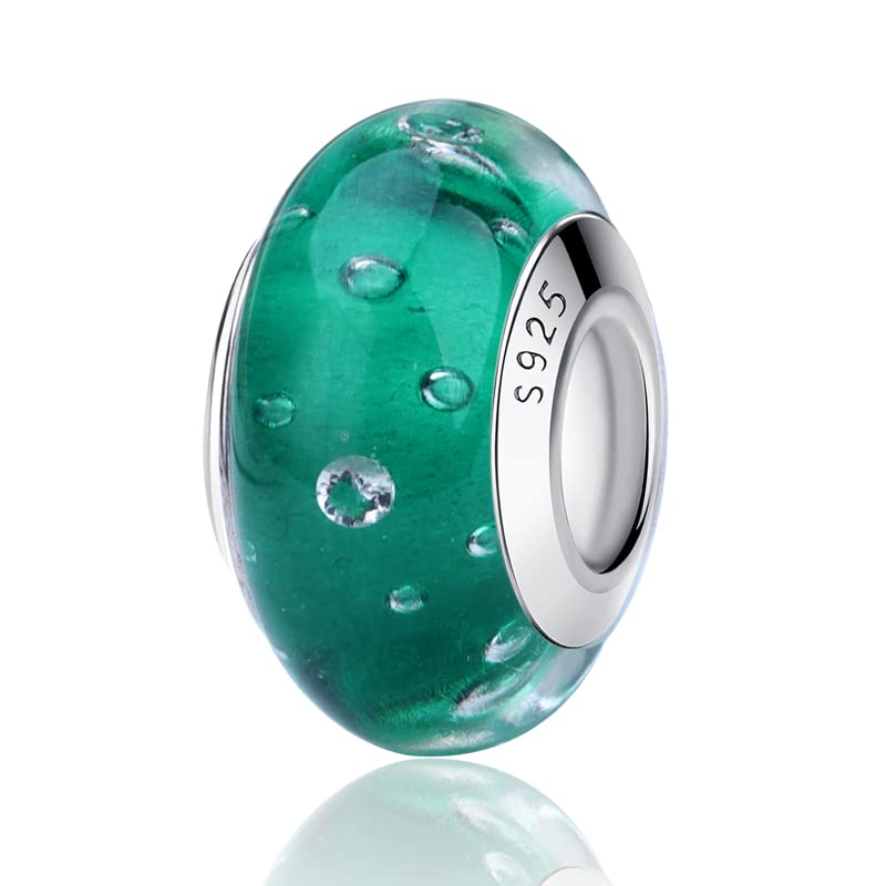 Nbsameng Murano Glass 925 Sterling Silver Charms Transparent Flower Bead Multiple Colors for Women Bracelet & Necklace Jewelry Gifts