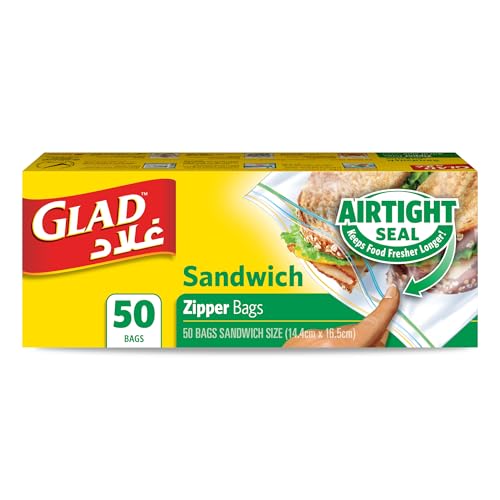 Glad Sandwich Zipper Bags 50 Zipper Bags 14.4x16.5cm Airtight Seal Keeps Food Fresher Longer Microwave Safe