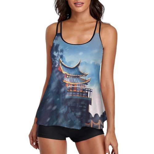 Tankini de plage anti frottement pour femme avec short de bain fluide style grec chic