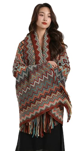 Shawl Wrap Poncho Cape for Women Wraps Warm with Tassel for Fall Winter Oversized Knitted Open Front Shawl
