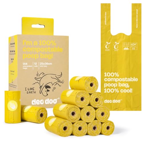 Image of Compostable Dog Poop Bags with Handles 144 Count - Biodegradable Poop Bags for Dogs, Leak Proof, Extra Thick, ASTM D6400 Certified, Unscented