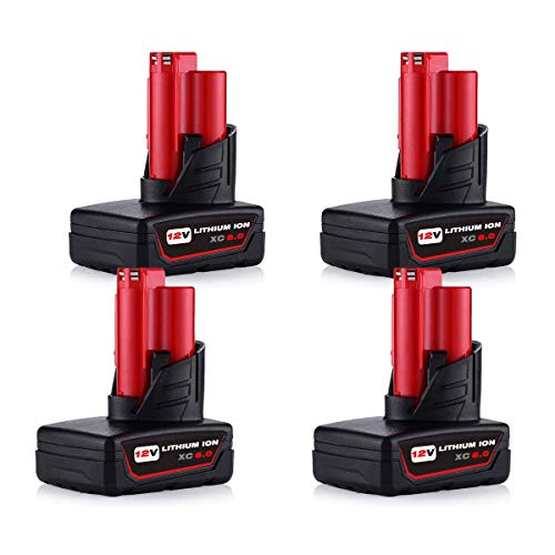 🛒 Crazy Deals 4-Pack 12V 6.0Ah Lithium Replacement Battery for Milwaukee 12Volt Battery 48-11-2440 48-11-2402 48-11-2411 for Milwaukee 12Volt Tools