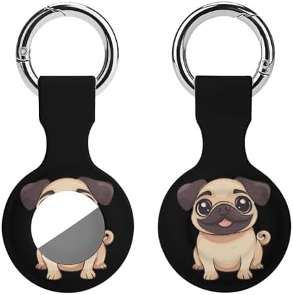 Happy Cute Pug Funny Cover Compatible with AirTag Case Protector GPS Tracker Holder with Keychain image 4