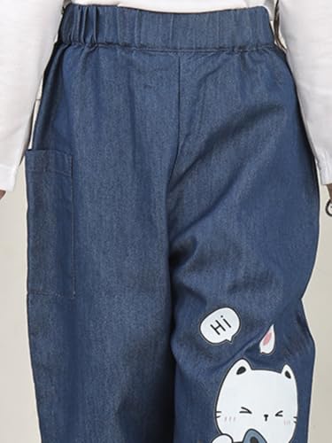 Image of superminis Girls Denim Jeans | Stretchable Blue Cat Print Jeans for Girls 3-10 Years | Soft Comfortable Kids Denim Pants for Casual