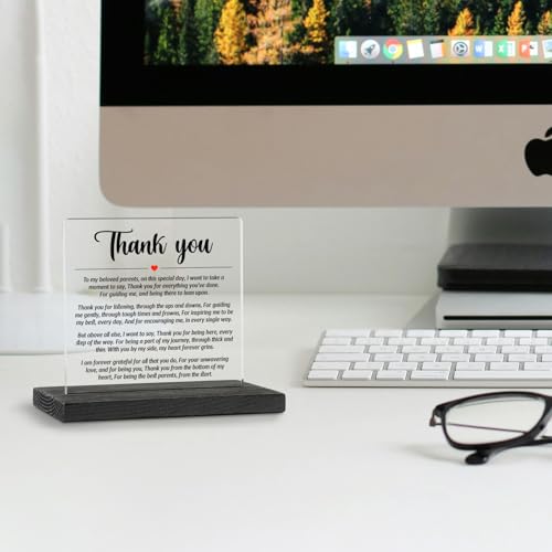 Thank You Gift for Parents, Parents Appreciation Gifts, Parents Gifts from Daughter Son, Thank You to My Parents Acrylic Plaque Decorative Signs Grateful Gift for Stepdad Present WXZ8