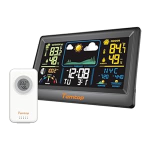 Temtop Weather Station Multifunctional Weather Station with Indoor/Outdoor Temperature Humidity, Atmospheric Pressure, Weather Forecast, Moon Phase and Alarm, W100