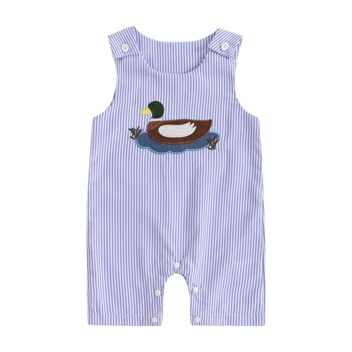 Image of Kupretty Baby Boy Summer Clothes Embroidery Sleeveless Romper Jumpsuit Vintage Gingham Shortalls Overalls Birthday Outfit