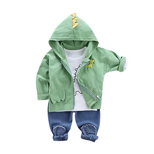Conjuntos Bebe, ASHOP Ropa de Bebe Ropa Recien Nacido Otoño/Invierno, Abrigo de Dinosaurio de Dibujos Animados de Manga Larga+1PC Camisetas de Manga Larga++1PC Pantalones (Verde,100)