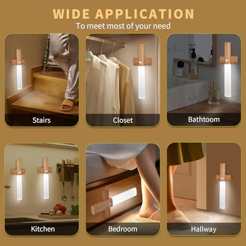 Image of ASAWASA Motion Sensor Night Lights, Under Cabinet Lighting,Magnet Body Hallway Lamp, Rechargeable Battery Powered LED Wall Sconces, Portable for Stairway Kitchen Bedroom Restroom Closet(2 Pack)