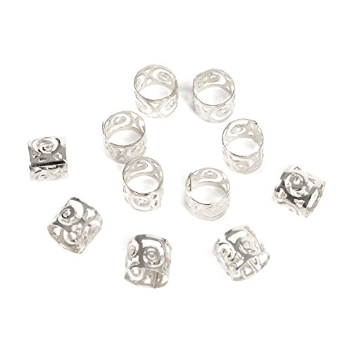 UNA Dreadlocks Beads Hair Braid Rings Clips Dread Locks Hair Braiding Metal Cuffs Decoration/Accessories Jewelry (50piece/pack,Silver)