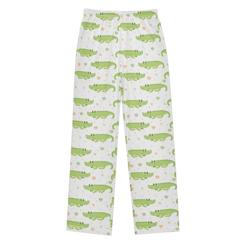 Lovely Gator Print Boys Long Pants Soft Trousers Elastic Waist Kids Lounge Bottoms with Pockets S-XL