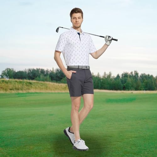 Image of M MAELREG Mens Golf Shirt Short Sleeve Dry Fit Print Moisture Wicking Performance Patterns Collared Polo Shirt