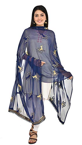Image of YOUTHQUAKE Heavy Embroidered Work Chiffon Dupatta for Womens & Girls With Fancy Lace