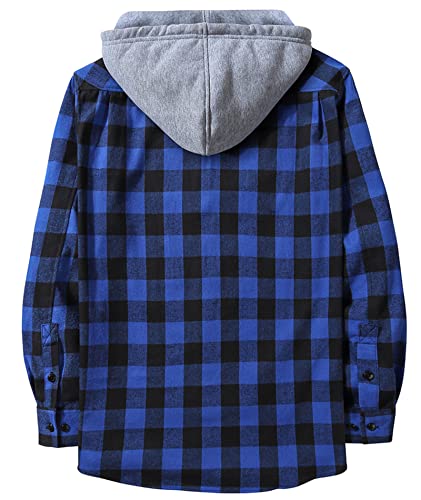 Image of SCODI Mens Flannel Hoodie Shirt Casual Button Down Plaid Long Sleeve Shirts