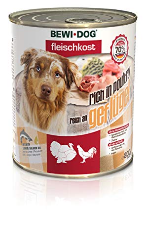 BEWI DOG Fleischkost reich an Geflügel [800 g] Dose | Nassfutter für Hunde | getreidefrei | sortenrein | Muskelfleisch & Innereien mit fester Fleischstruktur | 6 x 800 g
