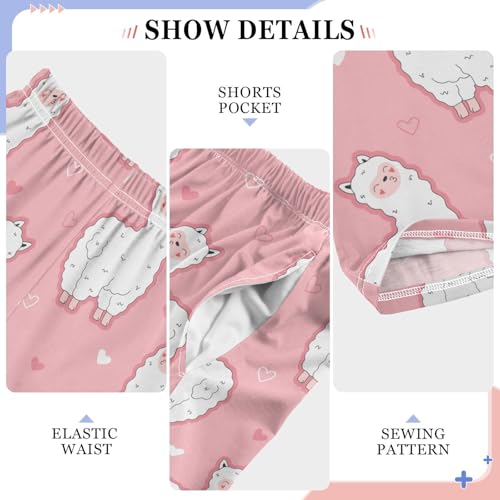 Llama Pink Love Heart Boys Long Pants Soft Trousers Elastic Waist Kids Lounge Bottoms with Pockets S-XL4