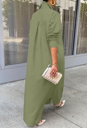Image of Choichic Shirt Dresses for Women Casual Long Sleeve Cotton Button Down Maxi Dresses
