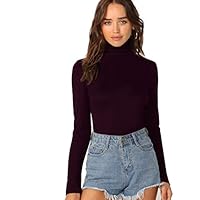 Fabricorn Stylish Black Long Sleeve Turtle Neck Cotton Tshirt for Women (Black)