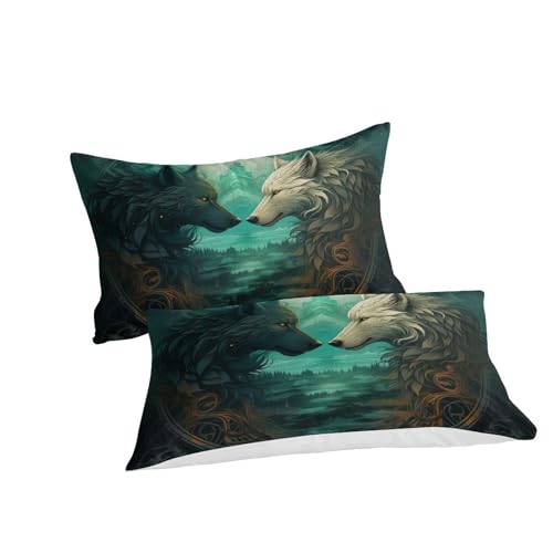 Parure de lit microfibre douce King Size motif loup avec fermeture éclair pratique - 3