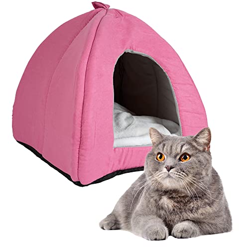 Crea Caty - Cuccia per gatti Morbida Calda Lettino casa Letto Igloo Interno casetta cuccetta Chiusa per Gatto, Cani Piccoli, lettino Cuccioli.Nicchia nido per Gatti. (ROSA)