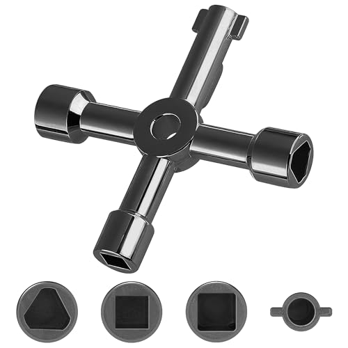 Vivantia 4-Way Utility Key Meter Box Key for UK Gas Meters - 8mm Tri/8mm Square Holes - Rustproof 56g (Black)