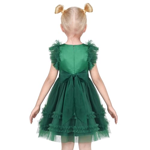 Sunny Fashion Girls Dress Floral Ruffle Tulle Skirt Flutter Flare Sleeve3