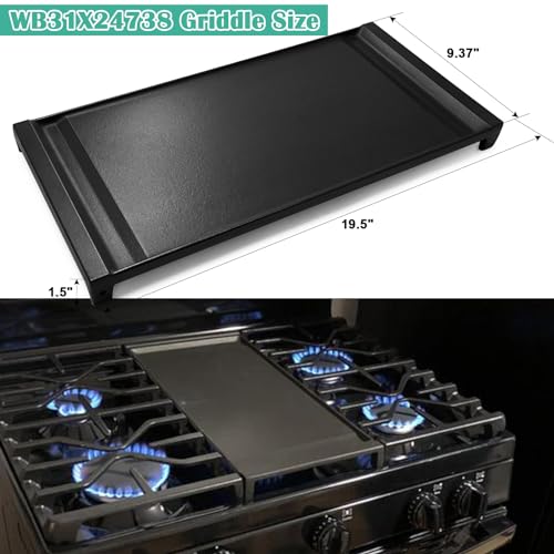 Image of Hiorucet WB31X24738 Cast Iron Griddle Replacement for GE Appliance Gas Range, JGBS66REKSS, JGB700SEJ4SS, JGSS66SEL1SS, JGSS66SEL3SS, JGSS66SELSS, JGB700SEJ1SS Griddle Plate Cooktop for GE Center Part.