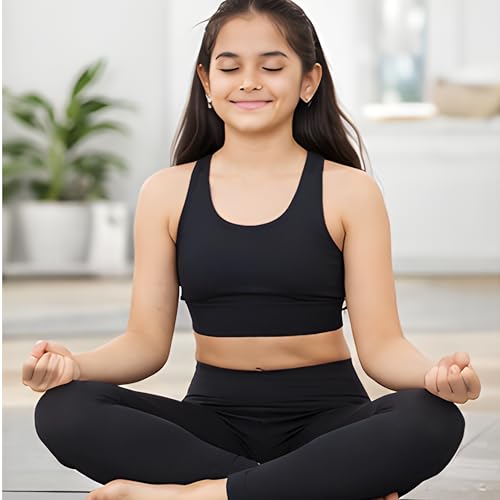 Image of Kids Girls Cotton Yoga Legging Pants | Cotton-Blend| Soft Bio-Washed Fabric | 4-Way Stretch | Mid Rise Slim Fit | Durable, Breathable & No Polyester | Ankle Length