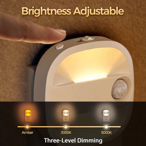 Image of DORESshop Motion Sensor Night Light[4 Pack],Night Lights Plug into Wall | 3 CCT Dimmable LED Nightlight,Up & Down Lighting with Dusk to Dawn Sensor,White Rounded Square for Hallway,Stairs